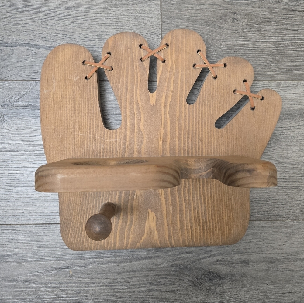 Handmade Wood Baseball Bat Glove Display Rack Holder